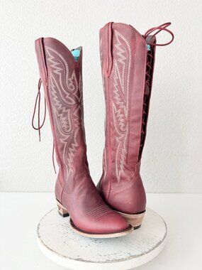 Lane Boots MONICA Knee High Red Cowboy Boots Western Cowgirl Lace Up Tall Size 8